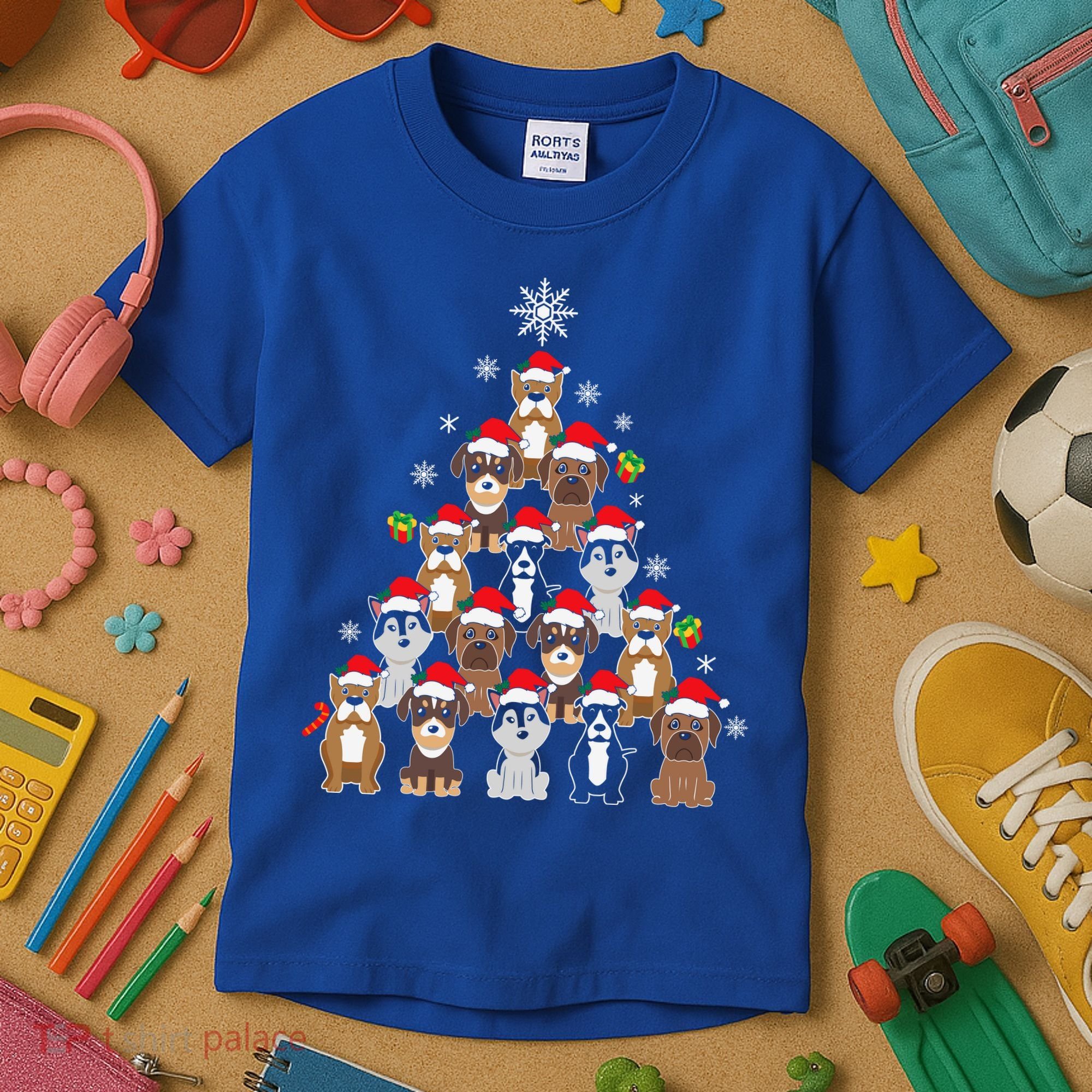 Dog Christmas Tree Funny Christmas Lights Xmas Kids T-Shirt