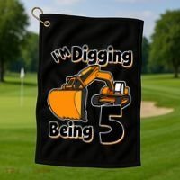 Digger Construction Truck 5th Birthday Truck 5 Year Old Golf Towel thumb 1