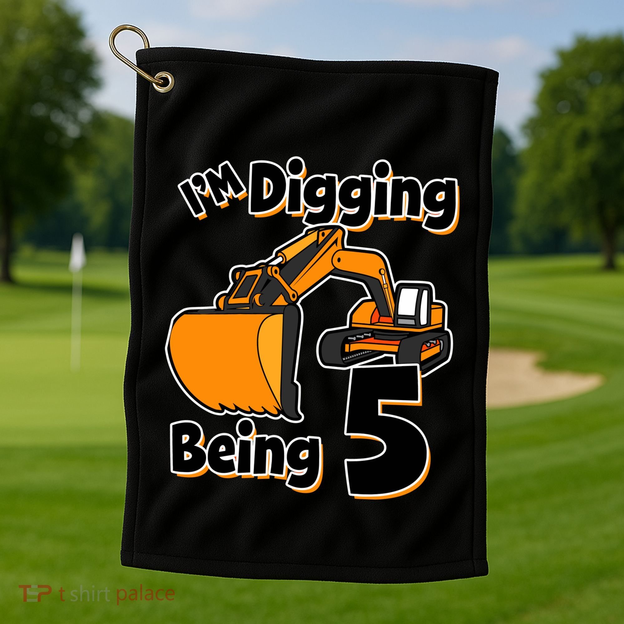 Digger Construction Truck 5th Birthday Truck 5 Year Old Golf Towel