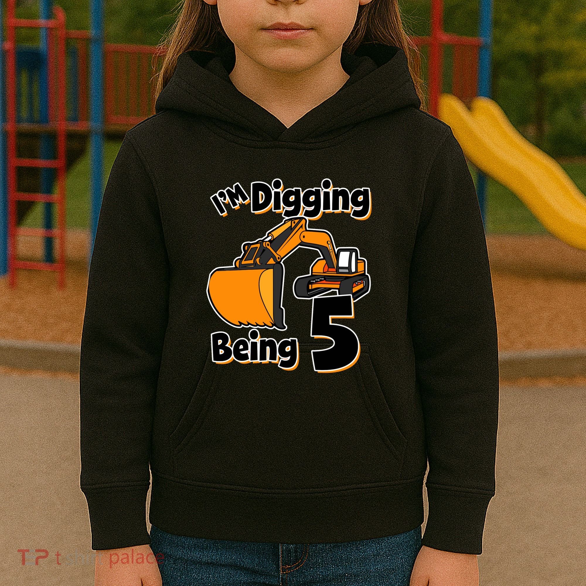 Digger Construction Truck 5th Birthday Truck 5 Year Old Kids Hoodie