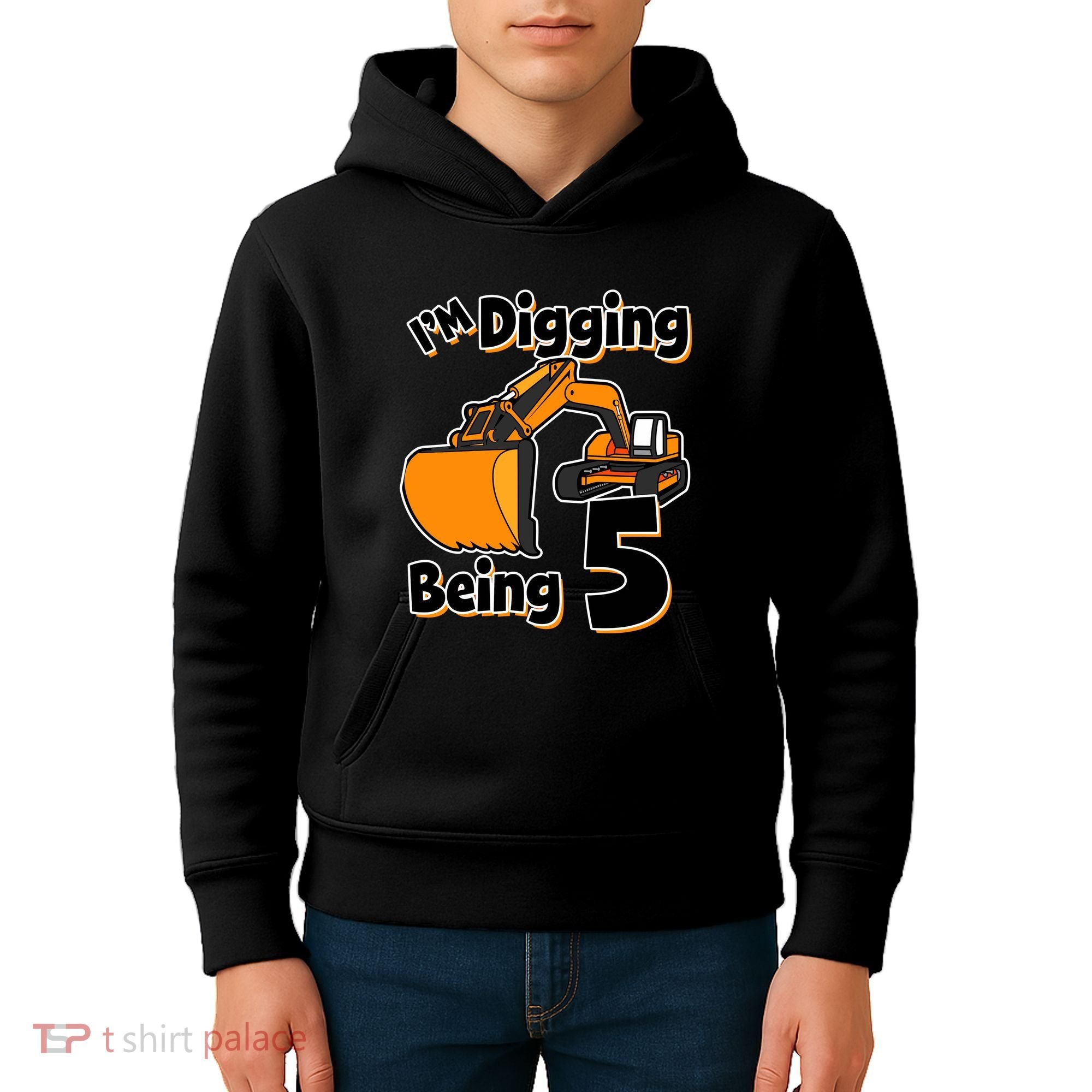 Digger Construction Truck 5th Birthday Truck 5 Year Old Kids Hoodie