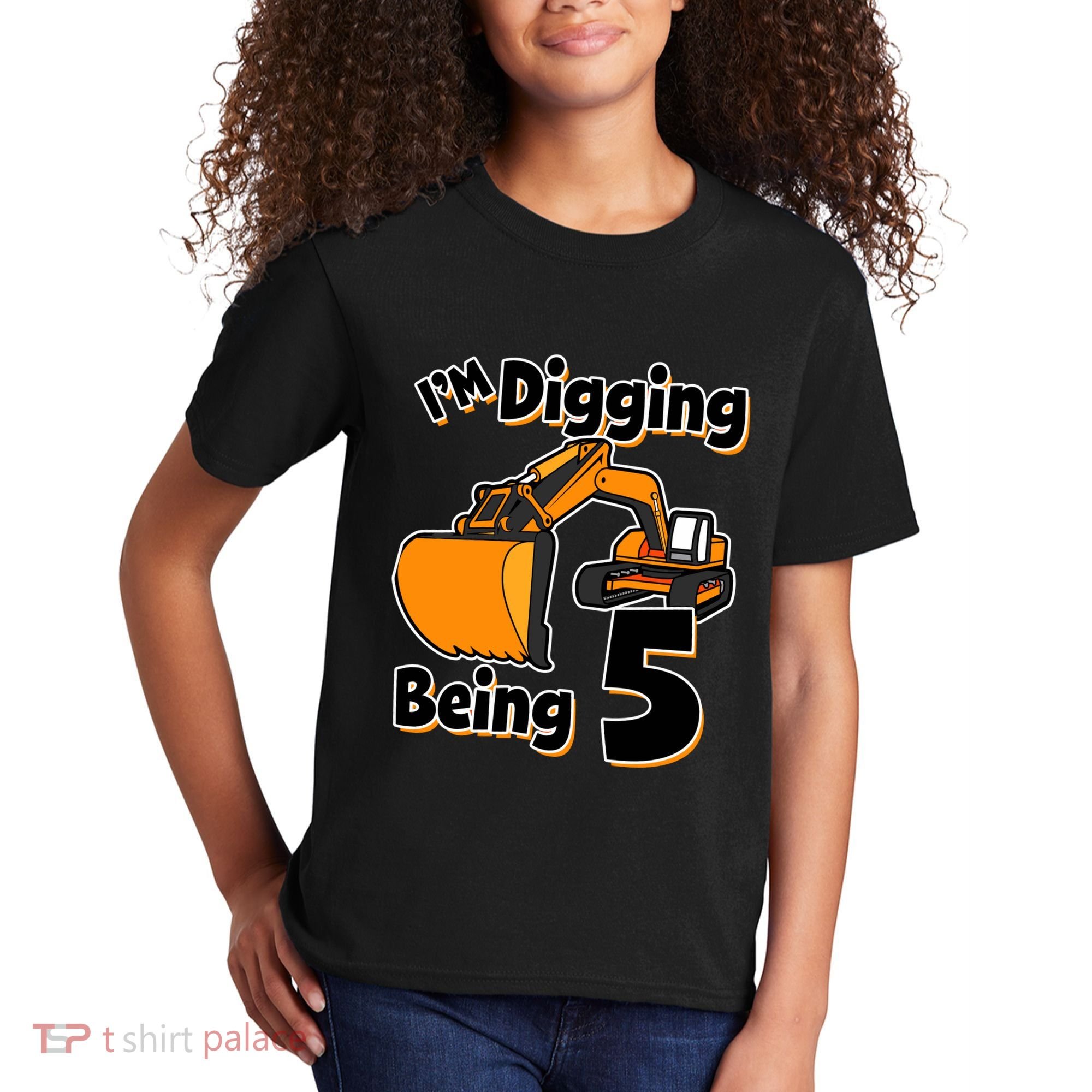 Digger Construction Truck 5th Birthday Truck 5 Year Old Kids T-Shirt