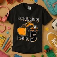 Digger Construction Truck 5th Birthday Truck 5 Year Old Kids T-Shirt thumb 3