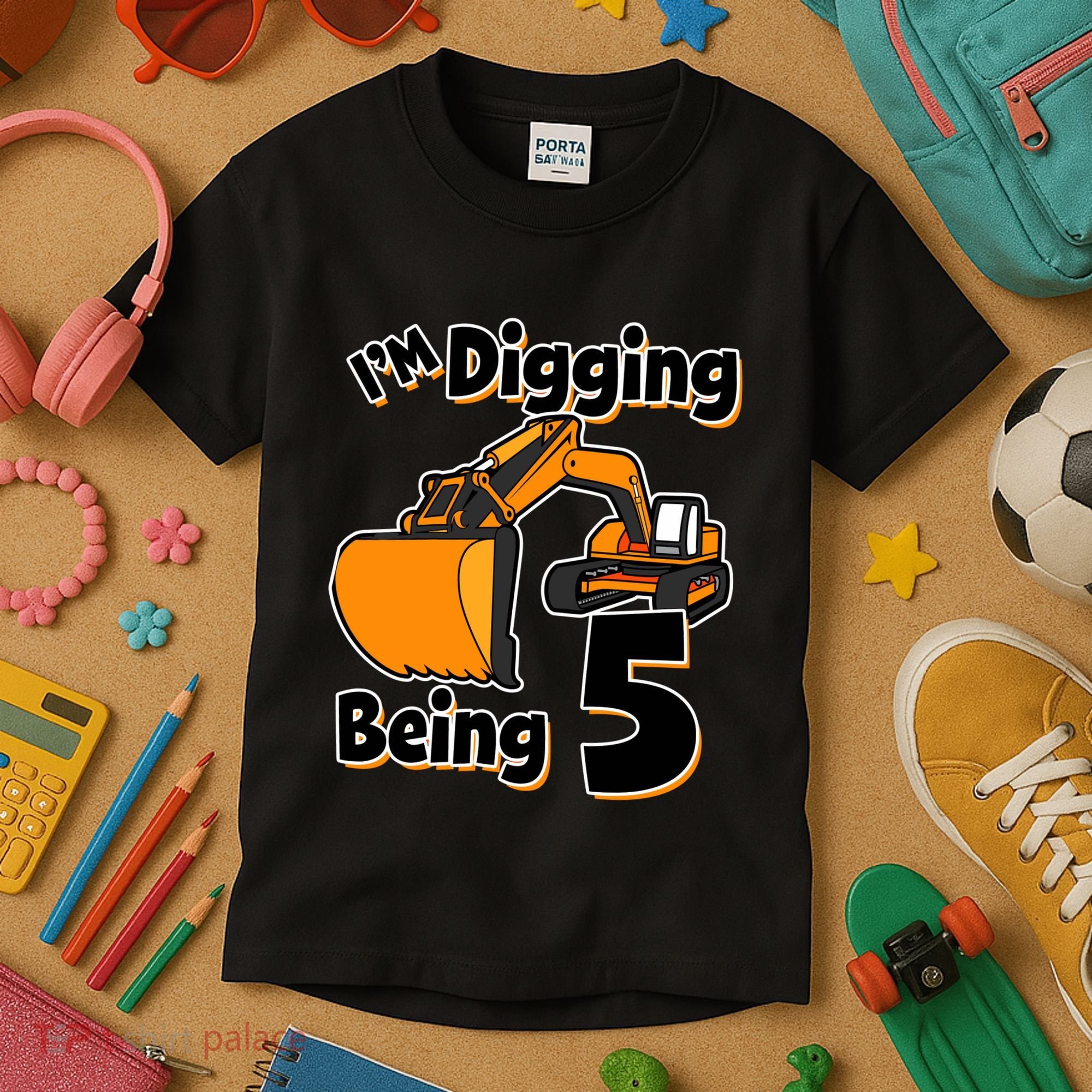 Digger Construction Truck 5th Birthday Truck 5 Year Old Kids T-Shirt