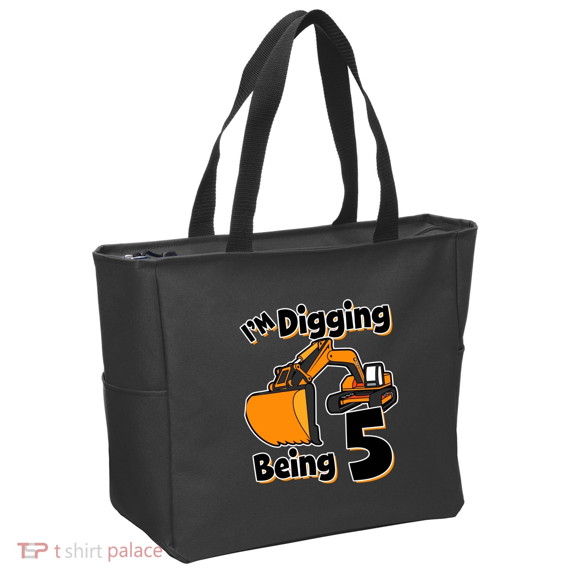 Digger Construction Truck 5th Birthday Truck 5 Year Old Tote Bag