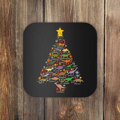 Dinosaur Christmas Tree Dino Trex Paleontologist Xmas Coaster