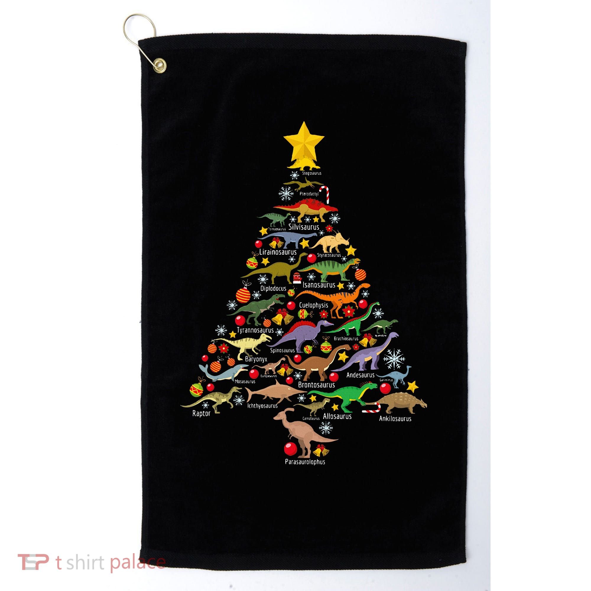 Dinosaur Christmas Tree Dino Trex Paleontologist Xmas Golf Towel
