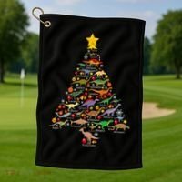 Dinosaur Christmas Tree Dino Trex Paleontologist Xmas Golf Towel thumb 1