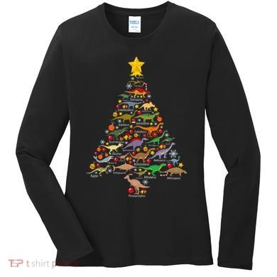 Dinosaur Christmas Tree Dino Trex Paleontologist Xmas Women's Long Sleeve Shirt