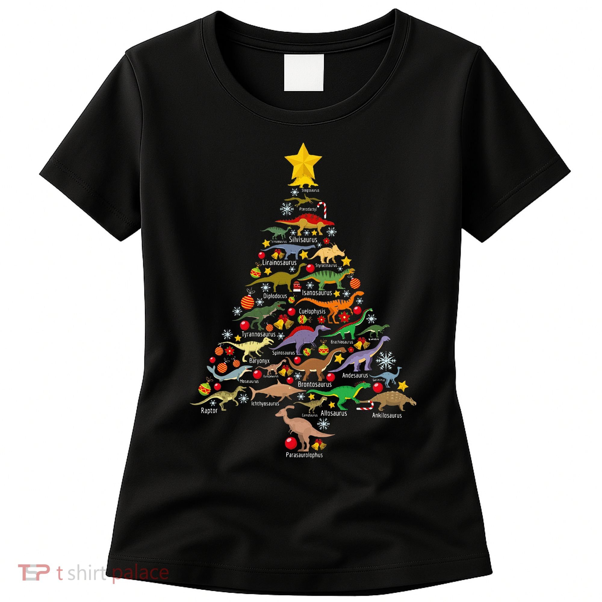 Dinosaur Christmas Tree Dino Trex Paleontologist Xmas Women's T-Shirt