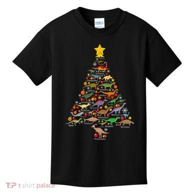 Dinosaur Christmas Tree Dino Trex Paleontologist Xmas Kids T-Shirt