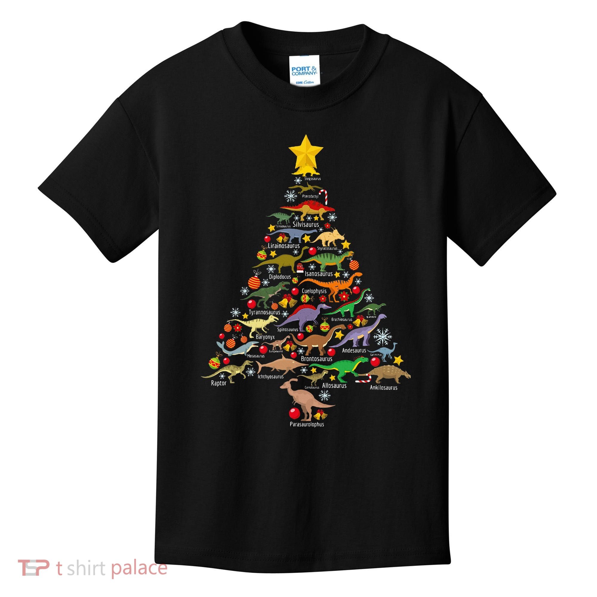 Dinosaur Christmas Tree Dino Trex Paleontologist Xmas Kids T-Shirt