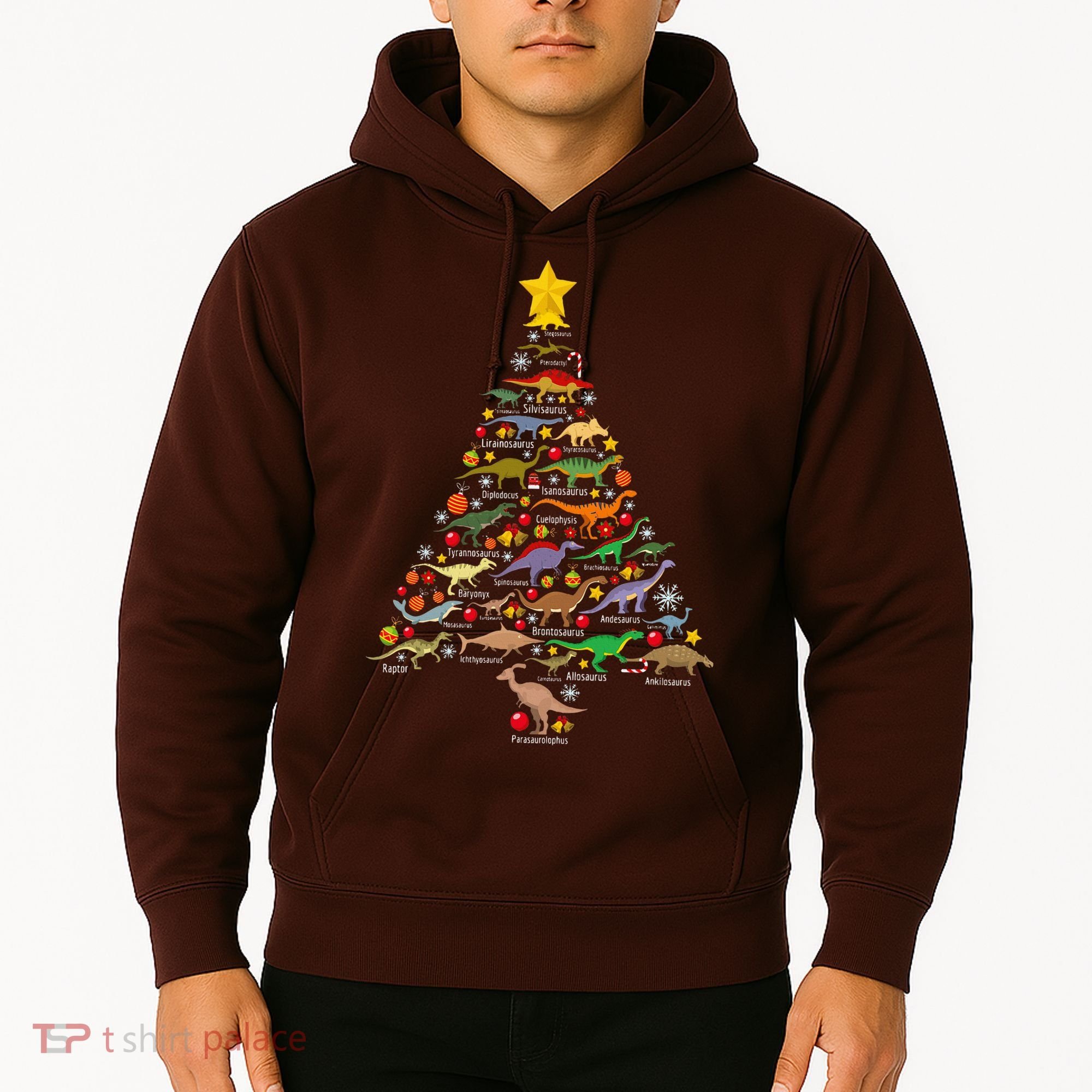 Dinosaur Christmas Tree Dino Trex Paleontologist Xmas Hoodie