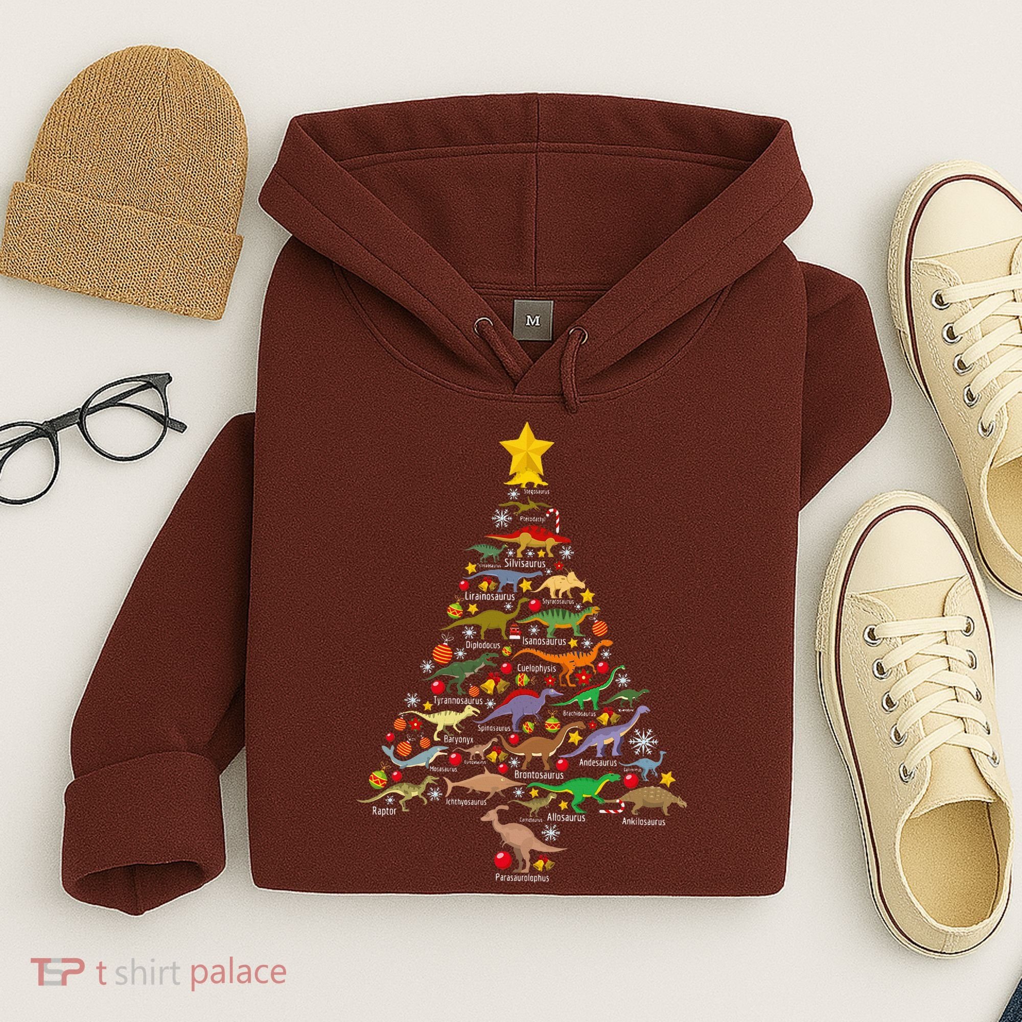 Dinosaur Christmas Tree Dino Trex Paleontologist Xmas Hoodie