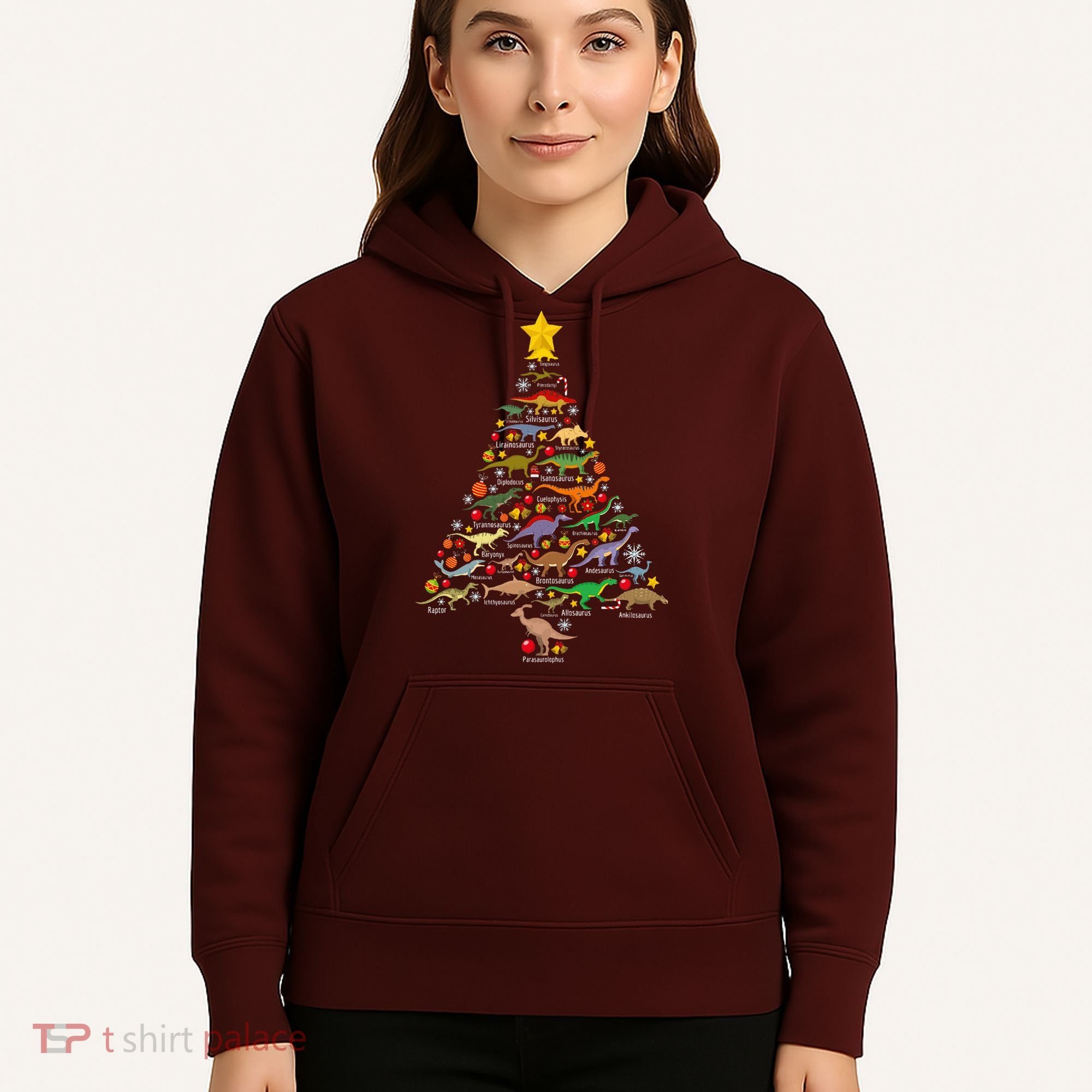 Dinosaur Christmas Tree Dino Trex Paleontologist Xmas Hoodie