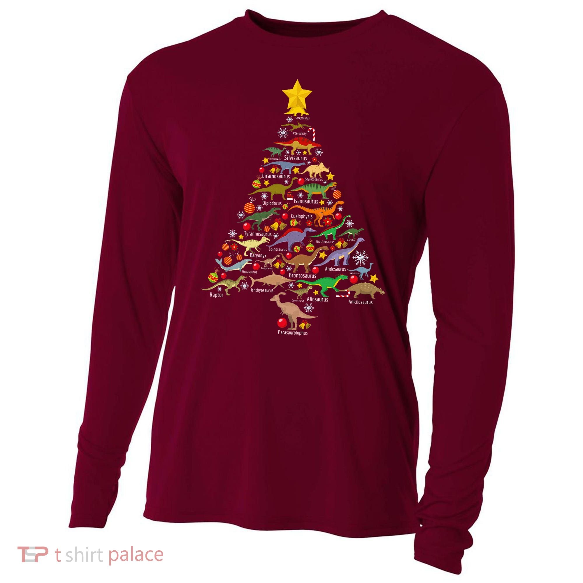Dinosaur Christmas Tree Dino Trex Paleontologist Xmas Cooling Performance Long Sleeve Crew