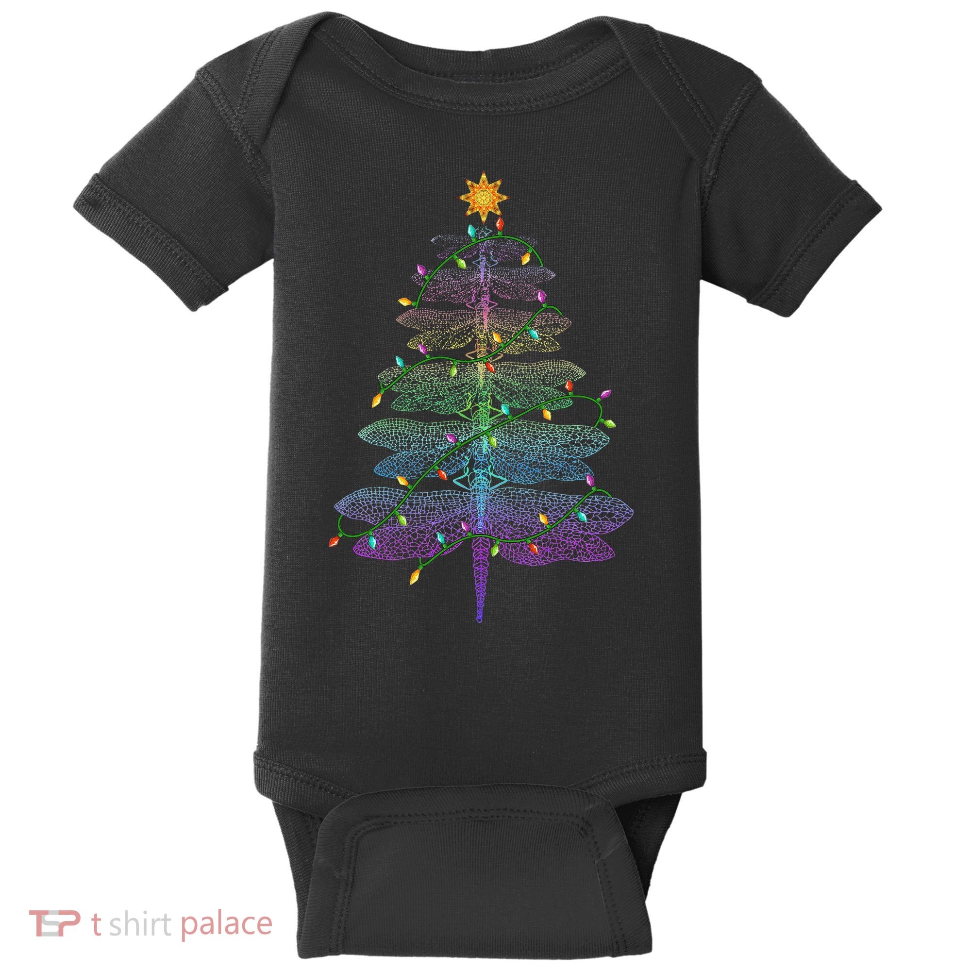 Dragonfly Christmas Tree Light Family Matching Pajamas Xmas Baby Bodysuit