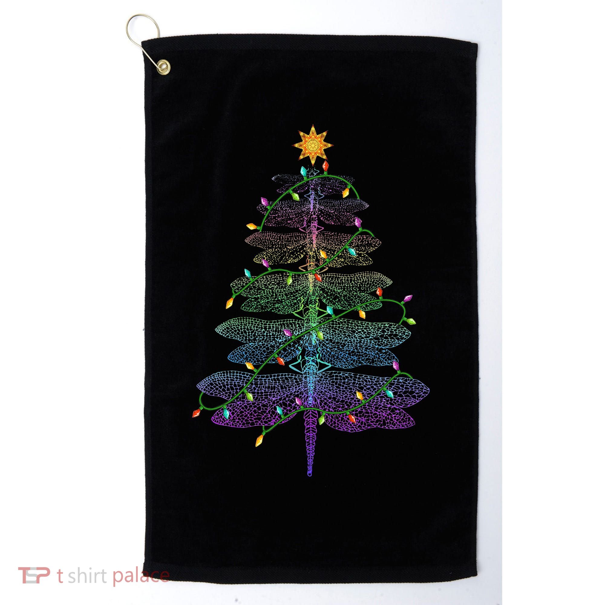 Dragonfly Christmas Tree Light Family Matching Pajamas Xmas Golf Towel