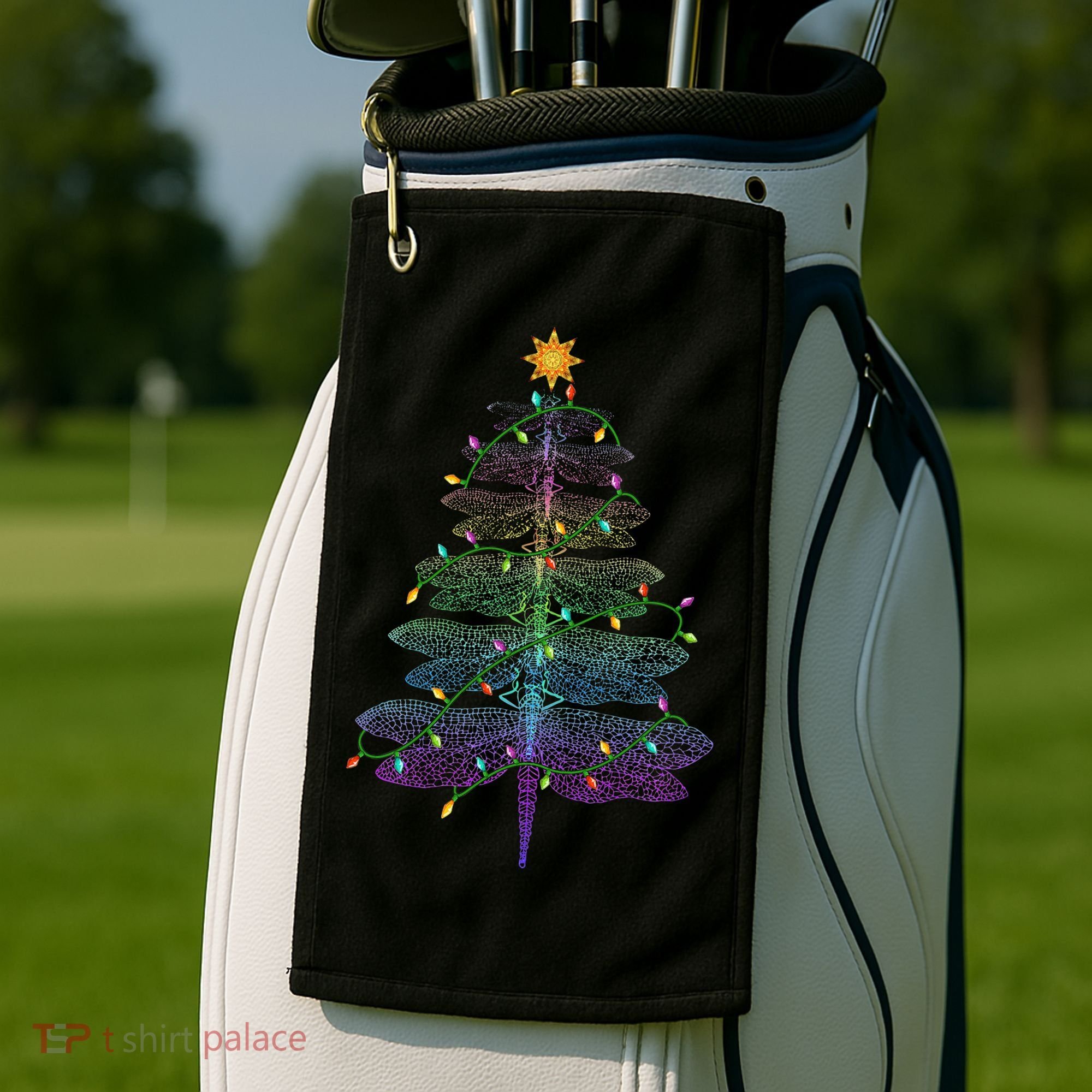 Dragonfly Christmas Tree Light Family Matching Pajamas Xmas Golf Towel