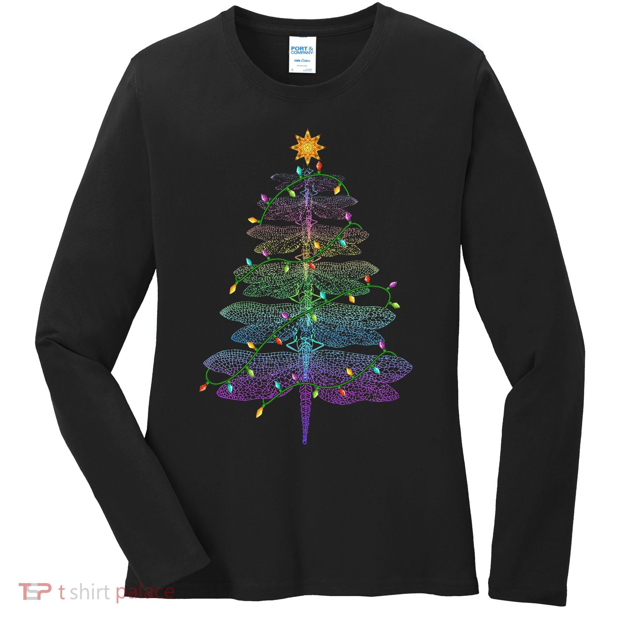 Dragonfly Christmas Tree Light Family Matching Pajamas Xmas Women's Long Sleeve Shirt