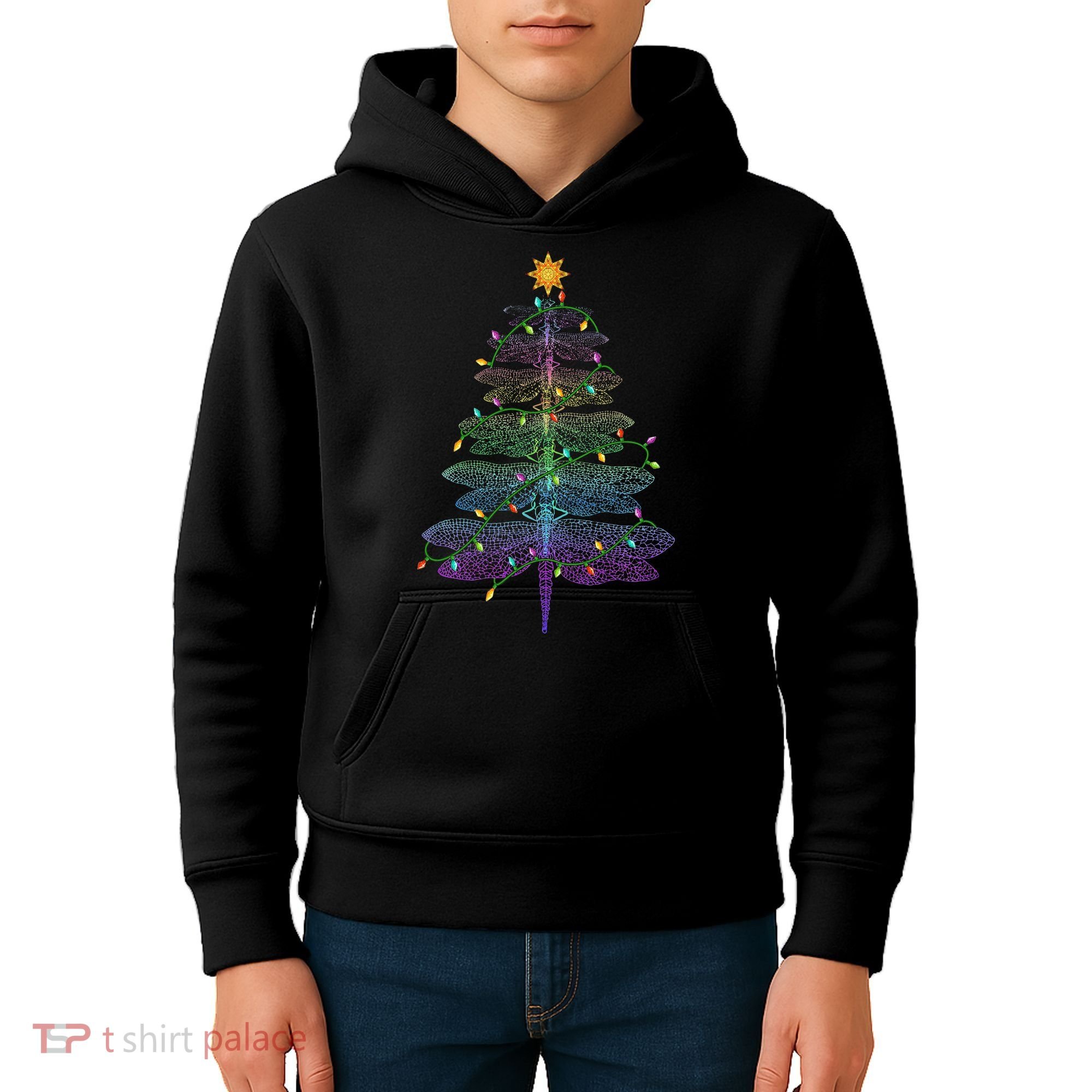 Dragonfly Christmas Tree Light Family Matching Pajamas Xmas Kids Hoodie