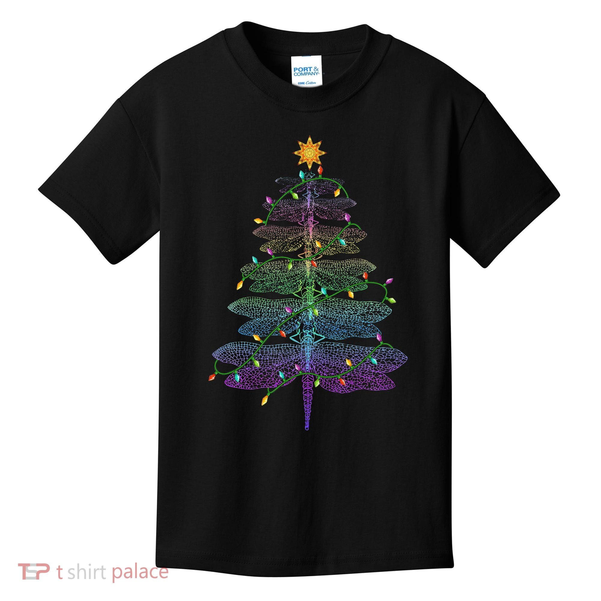 Dragonfly Christmas Tree Light Family Matching Pajamas Xmas Kids T-Shirt