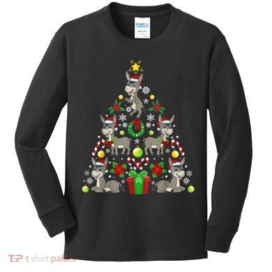 Donkey Christmas Tree Farmer Kids Long Sleeve Shirt