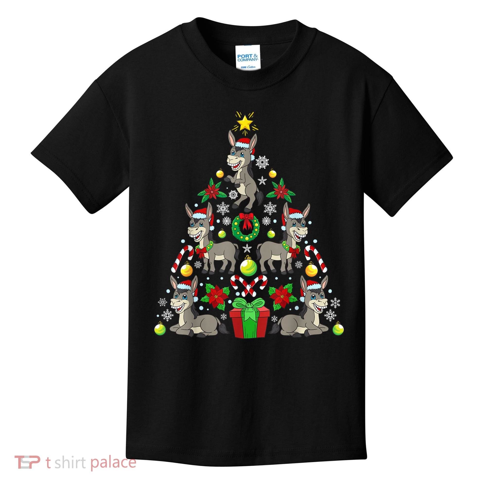 Donkey Christmas Tree Farmer Kids T-Shirt