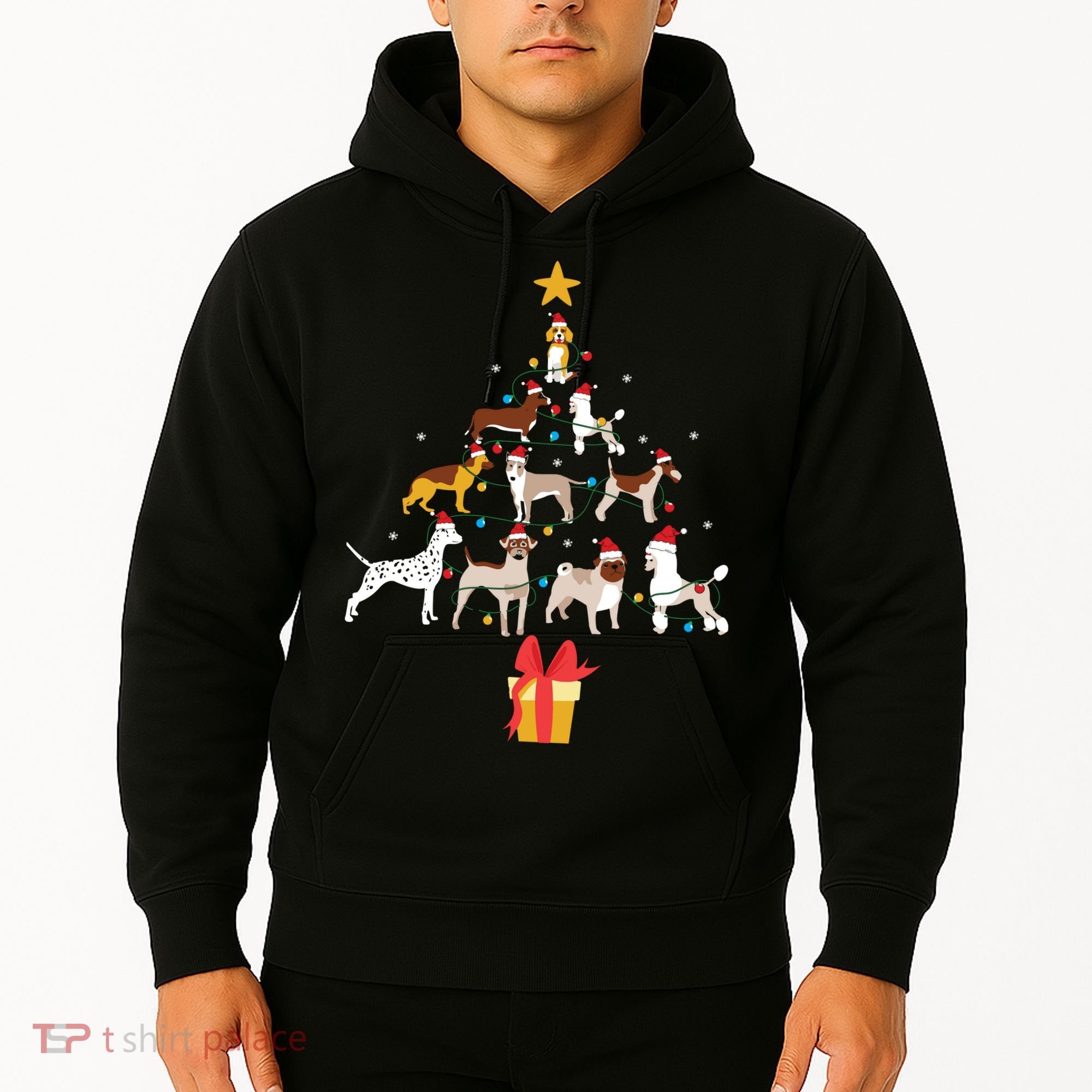 Dog Christmas Tree Lights Dog Lover Funny Xmas Hoodie