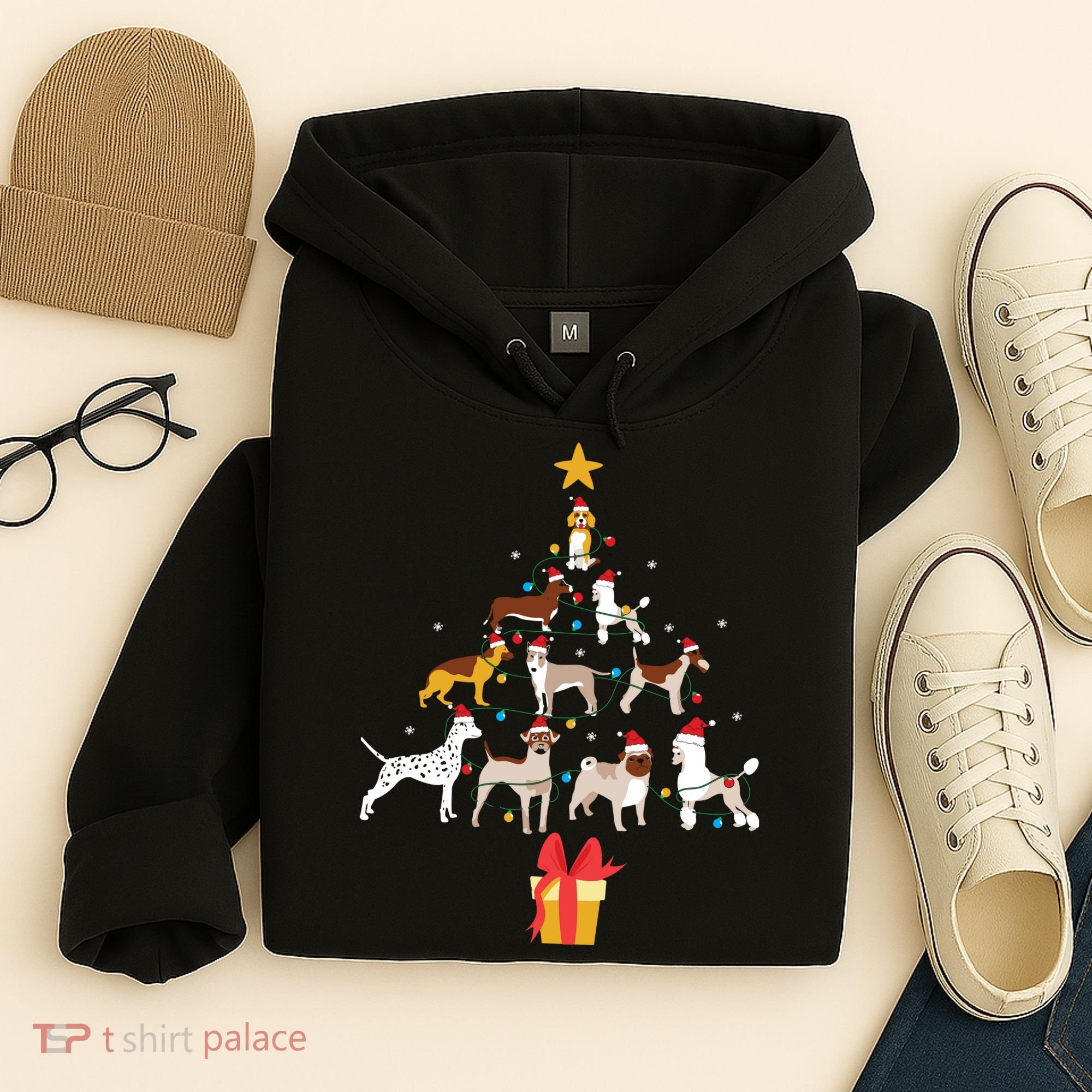 Dog Christmas Tree Lights Dog Lover Funny Xmas Hoodie