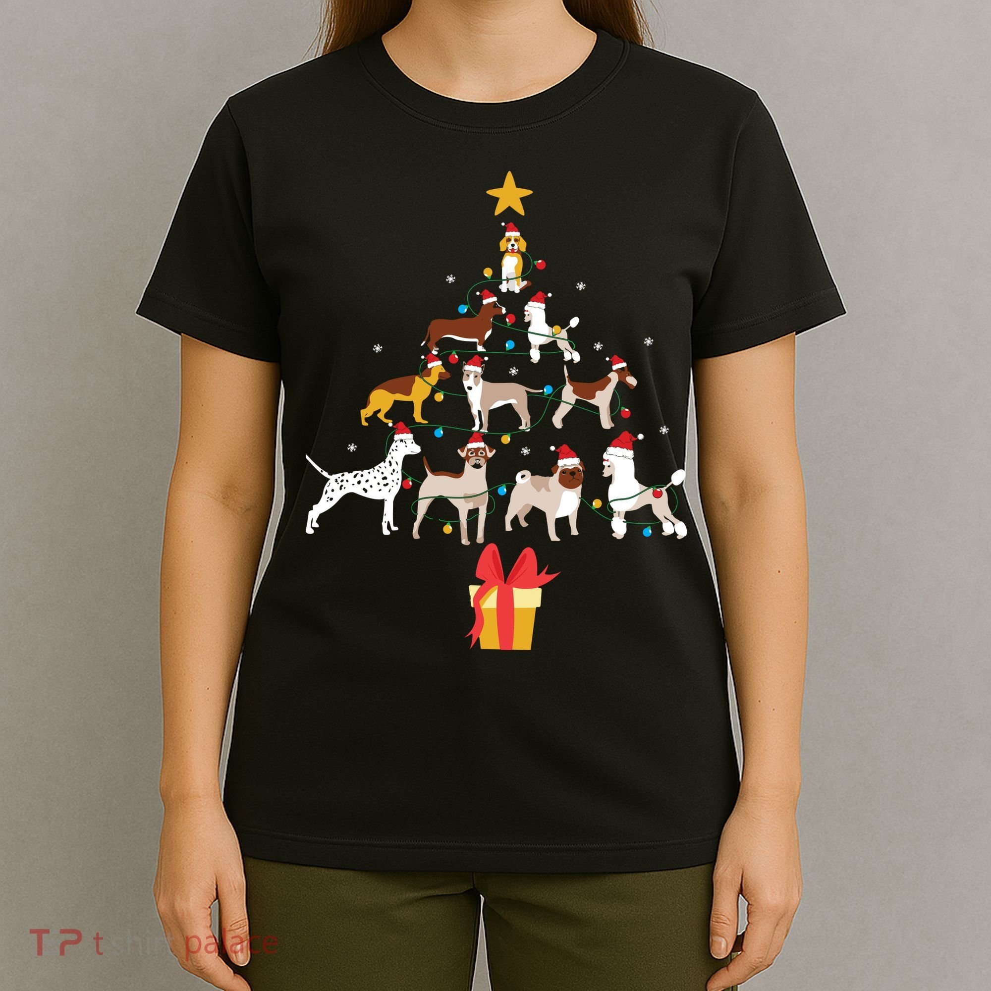 Dog Christmas Tree Lights Dog Lover Funny Xmas T-Shirt