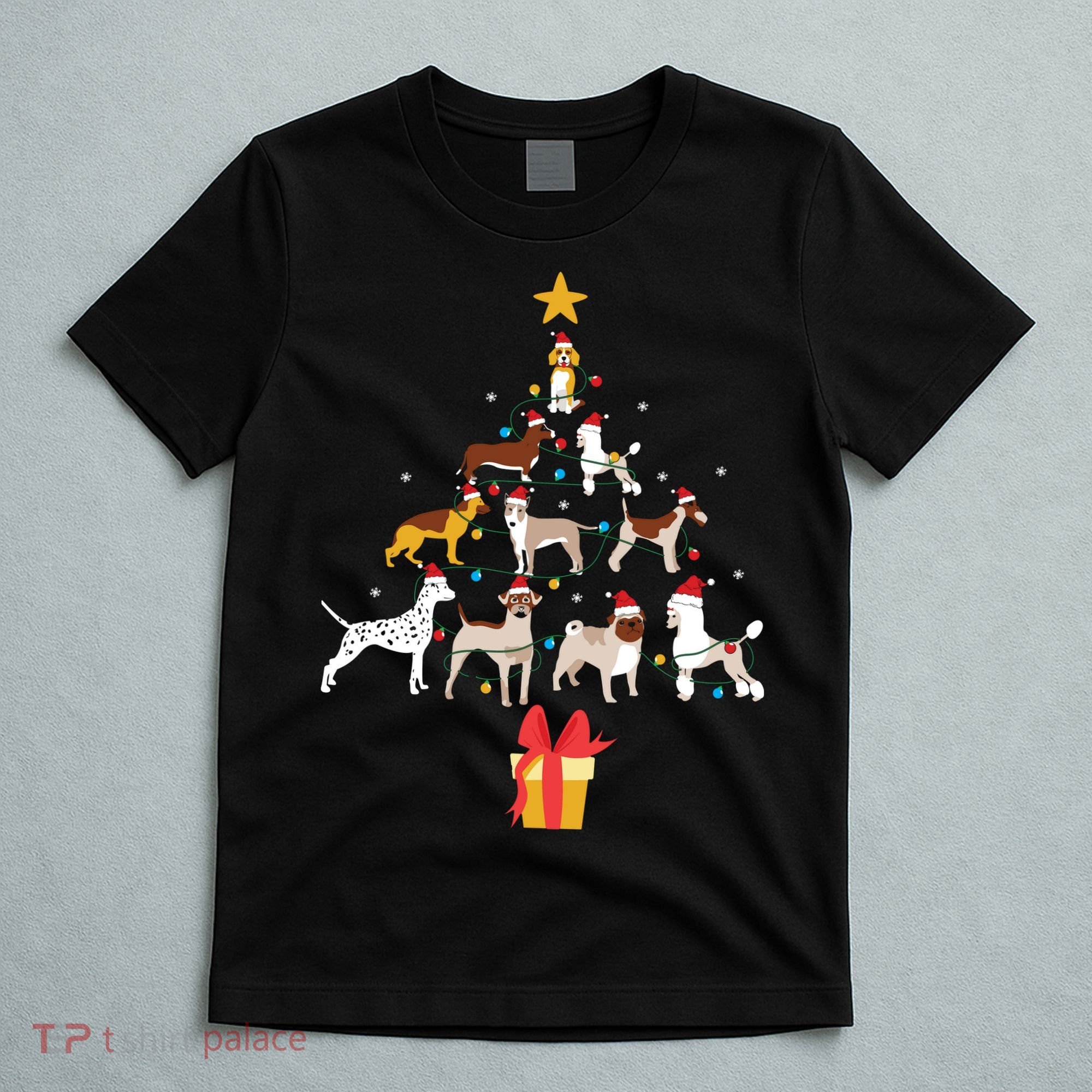 Dog Christmas Tree Lights Dog Lover Funny Xmas T-Shirt