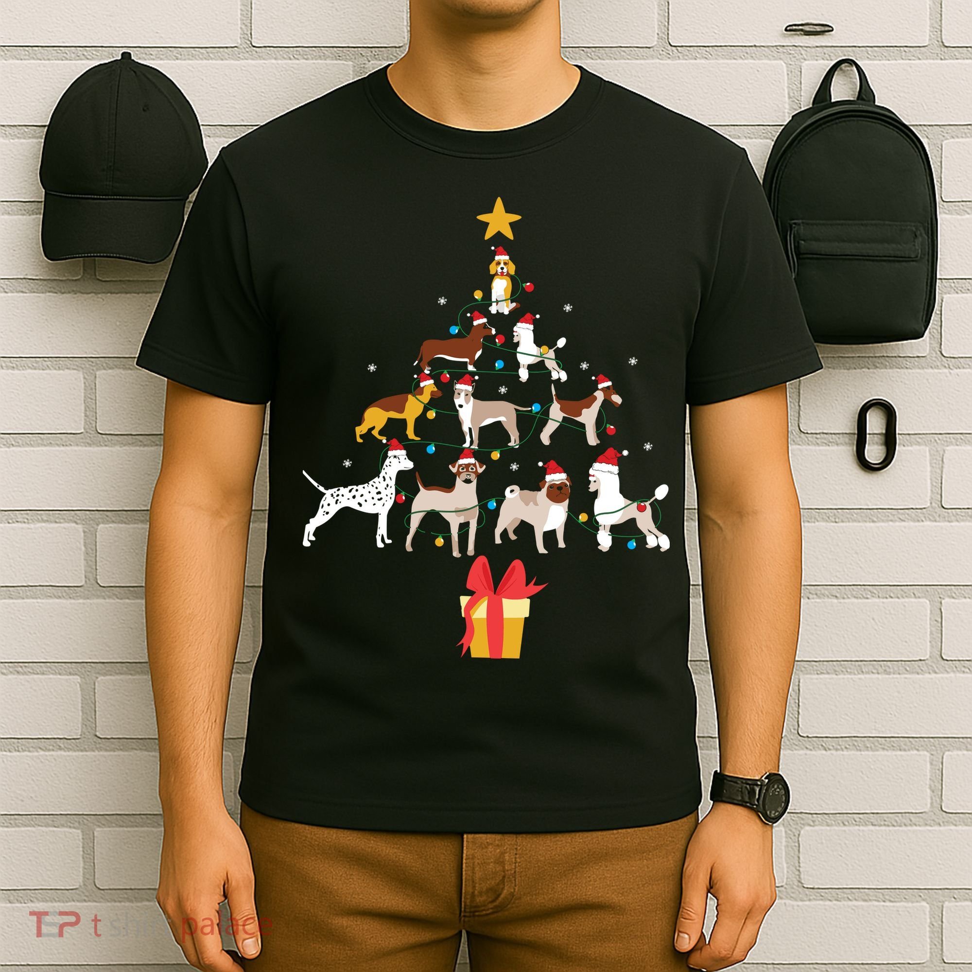 Dog Christmas Tree Lights Dog Lover Funny Xmas T-Shirt