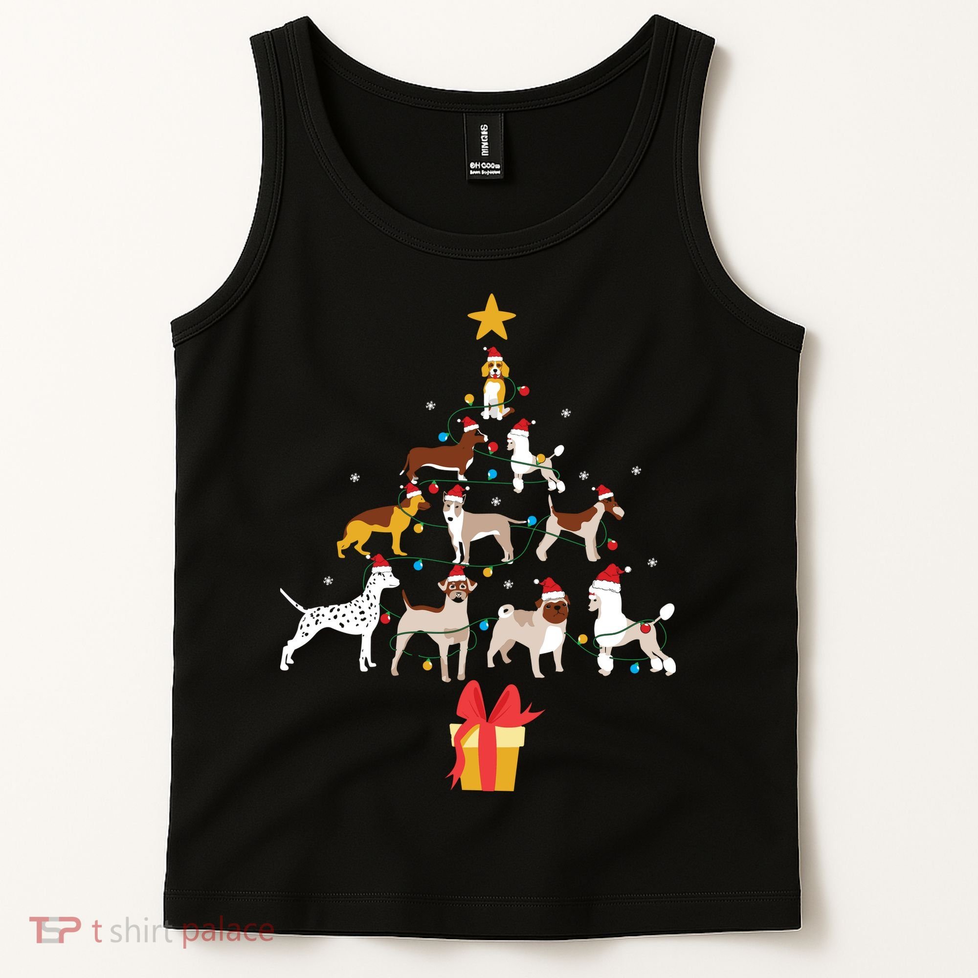 Dog Christmas Tree Lights Dog Lover Funny Xmas Tank Top