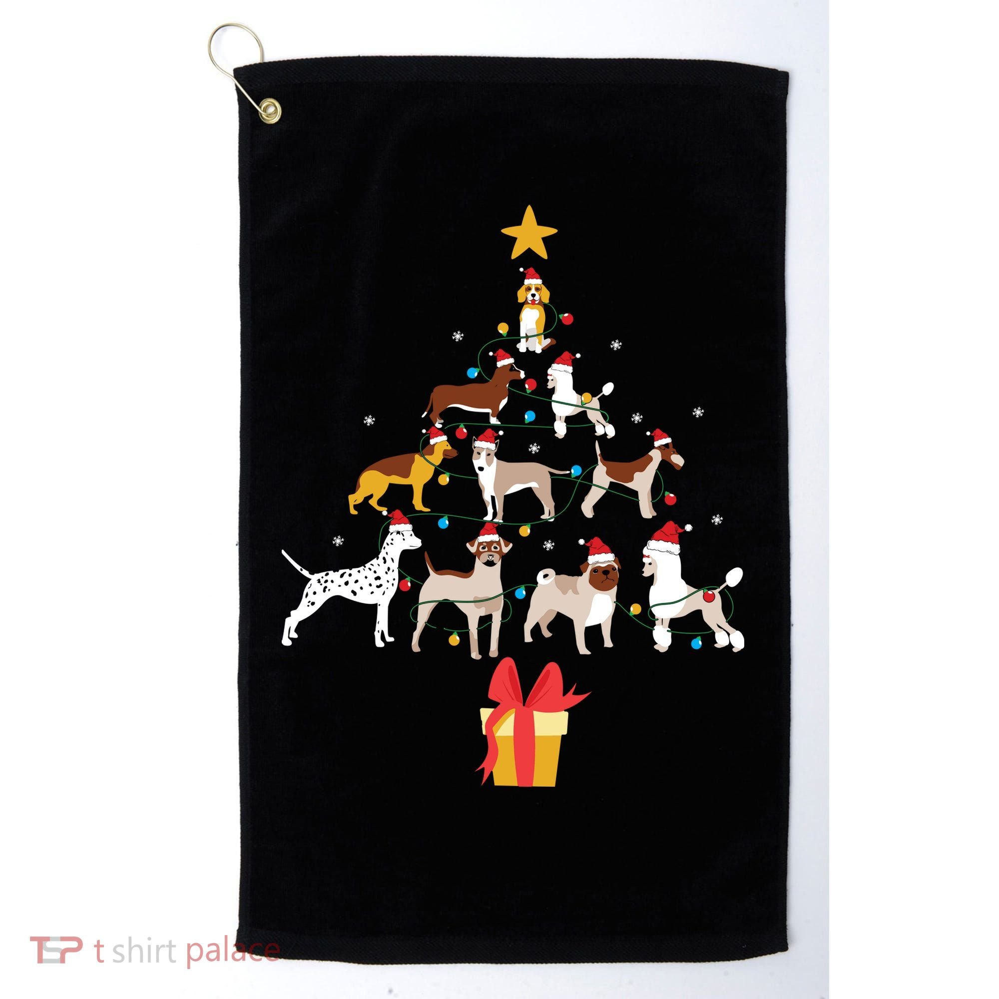 Dog Christmas Tree Lights Dog Lover Funny Xmas Golf Towel