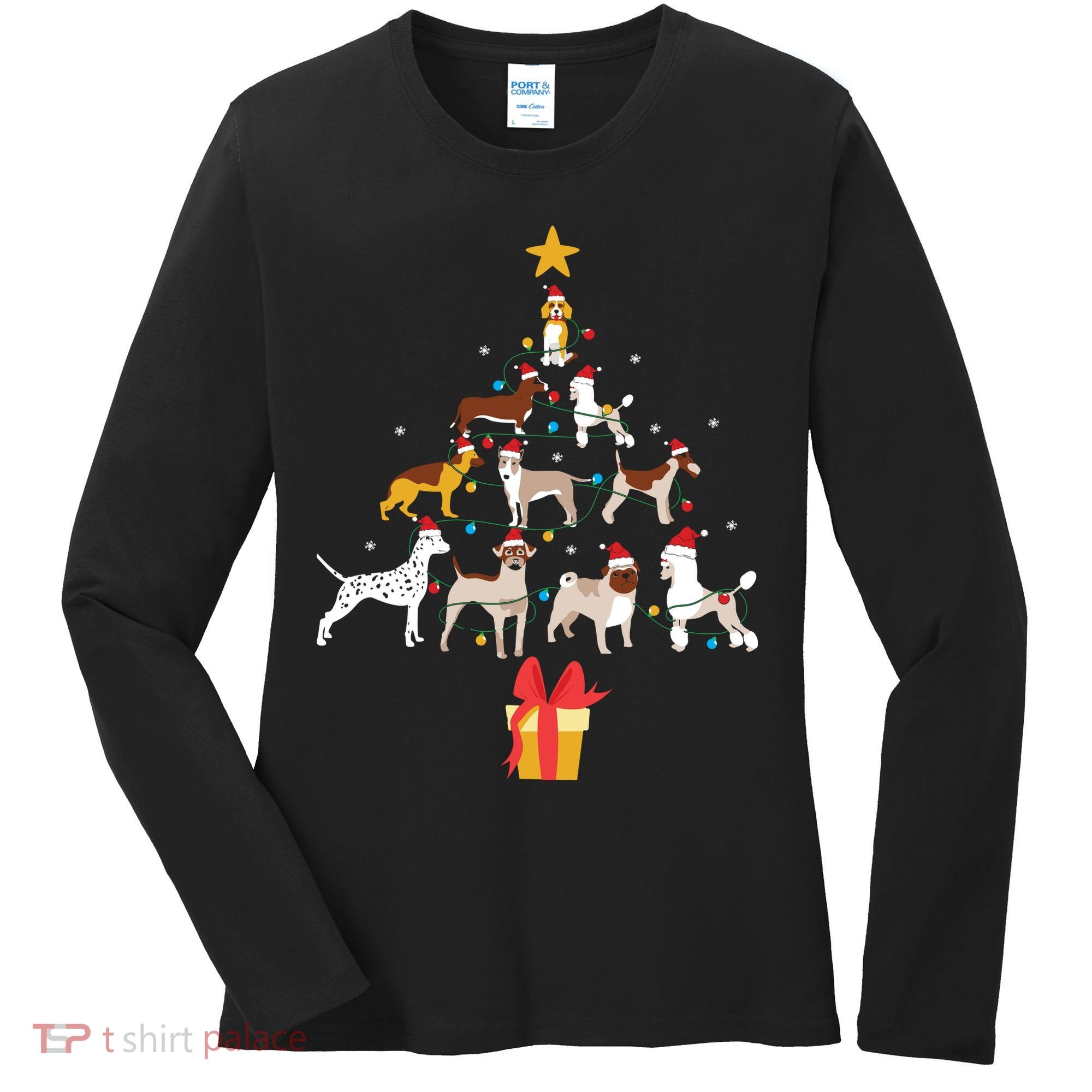 Dog Christmas Tree Lights Dog Lover Funny Xmas Women's Long Sleeve Shirt