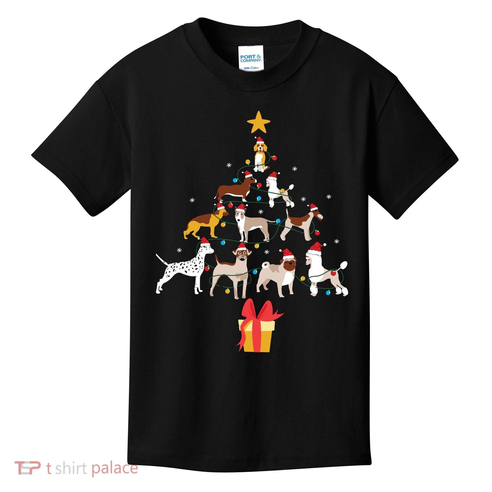 Dog Christmas Tree Lights Dog Lover Funny Xmas Kids T-Shirt