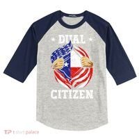 Dual Citizen Texas Pride Usa And Texas Flag Texan Kids Colorblock Raglan Jersey thumb 0