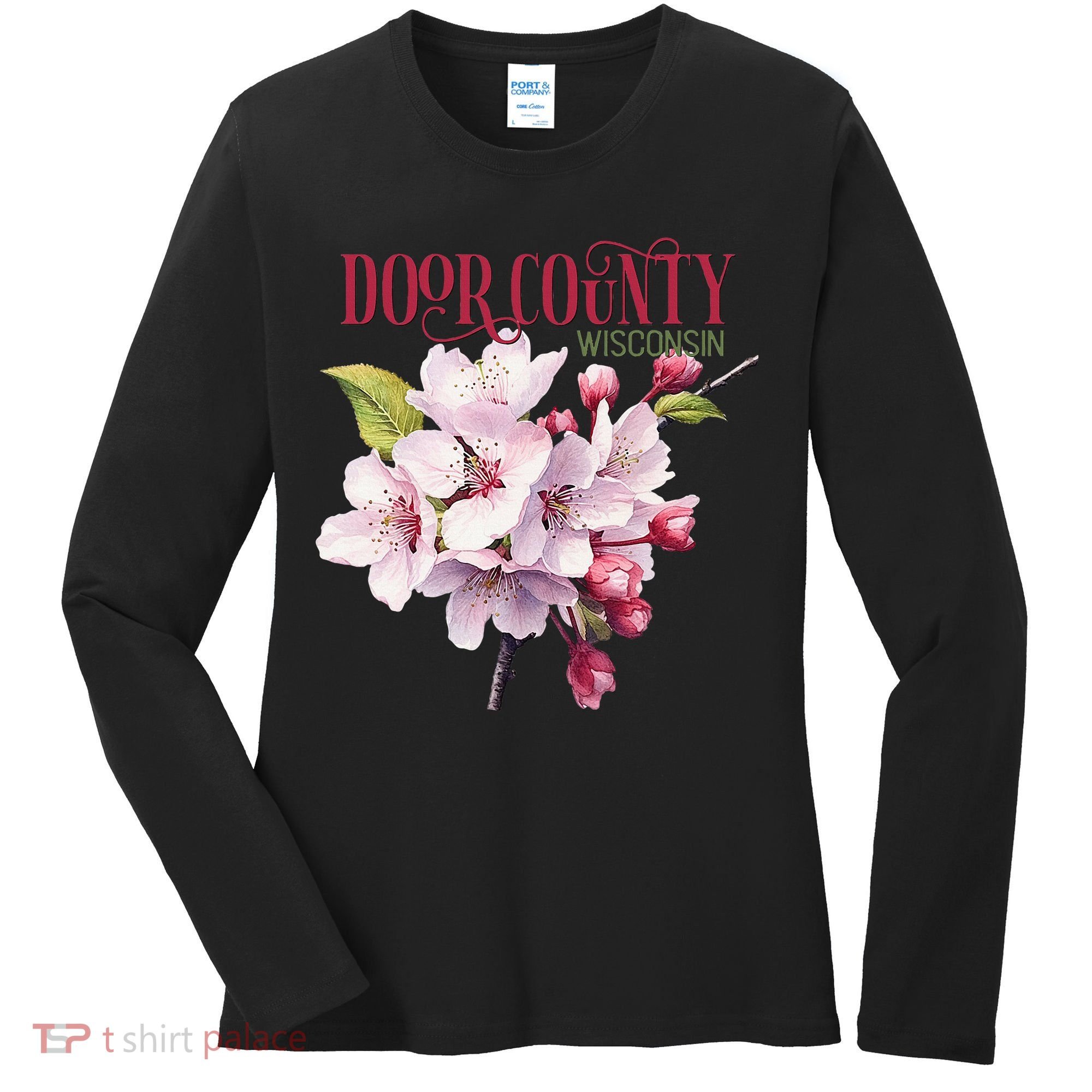Door County Wisconsin Cherry Blossoms Festival Cherries Women's Long Sleeve Shirt