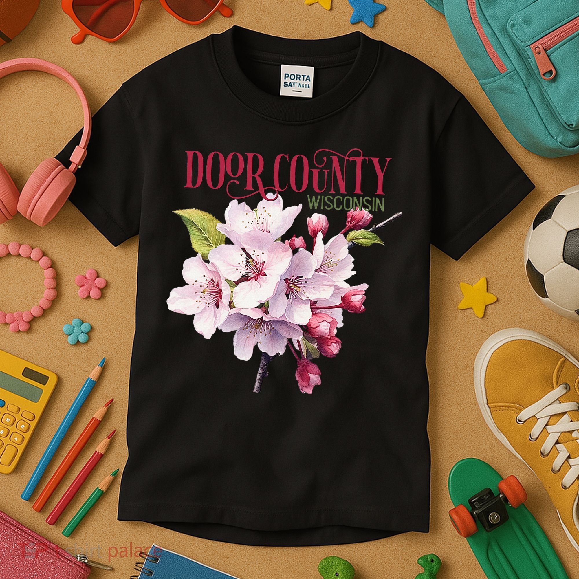 Door County Wisconsin Cherry Blossoms Festival Cherries Kids T-Shirt