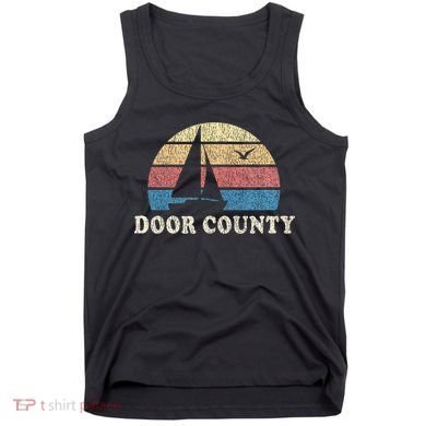 Door County Wi Vintage Sailboat 70s Throwback Sunset Tank Top