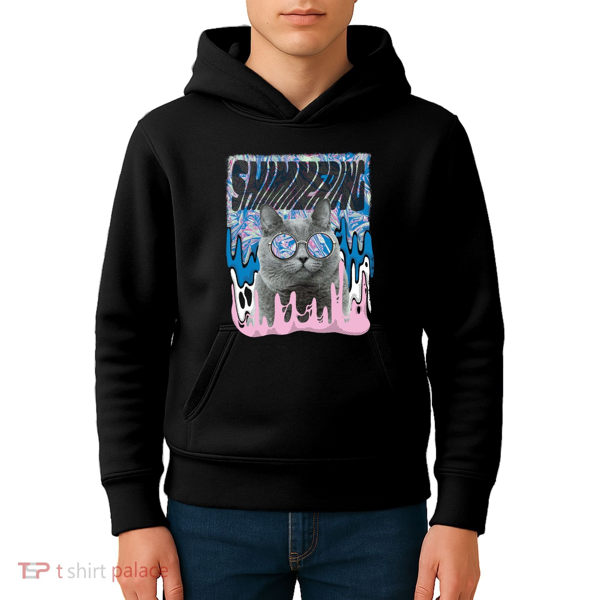 Dazed Cat With Glasses Kids Hoodie