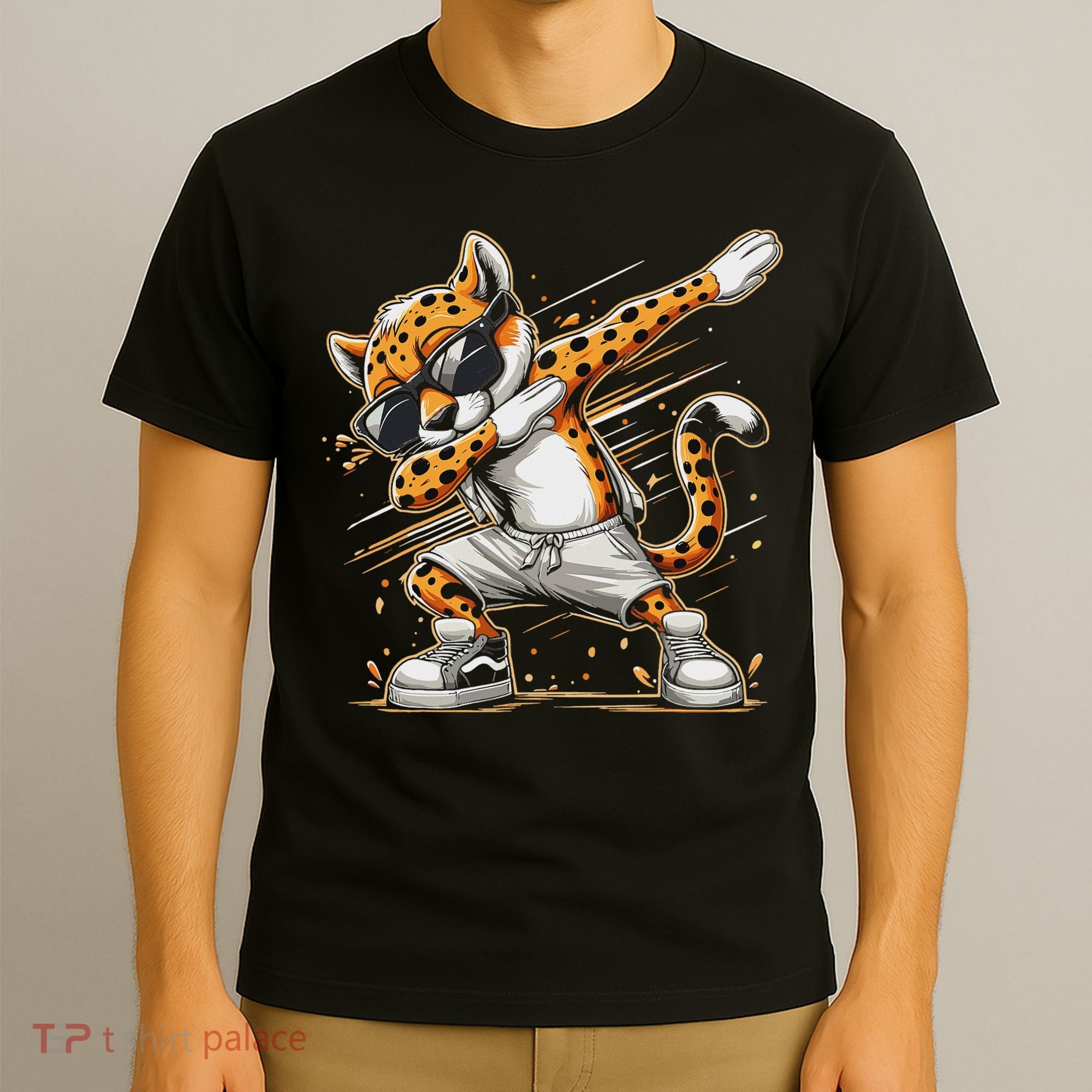 Dabbing Cheetah Wear Glasses Cute Funny Cheetah Animal T-Shirt