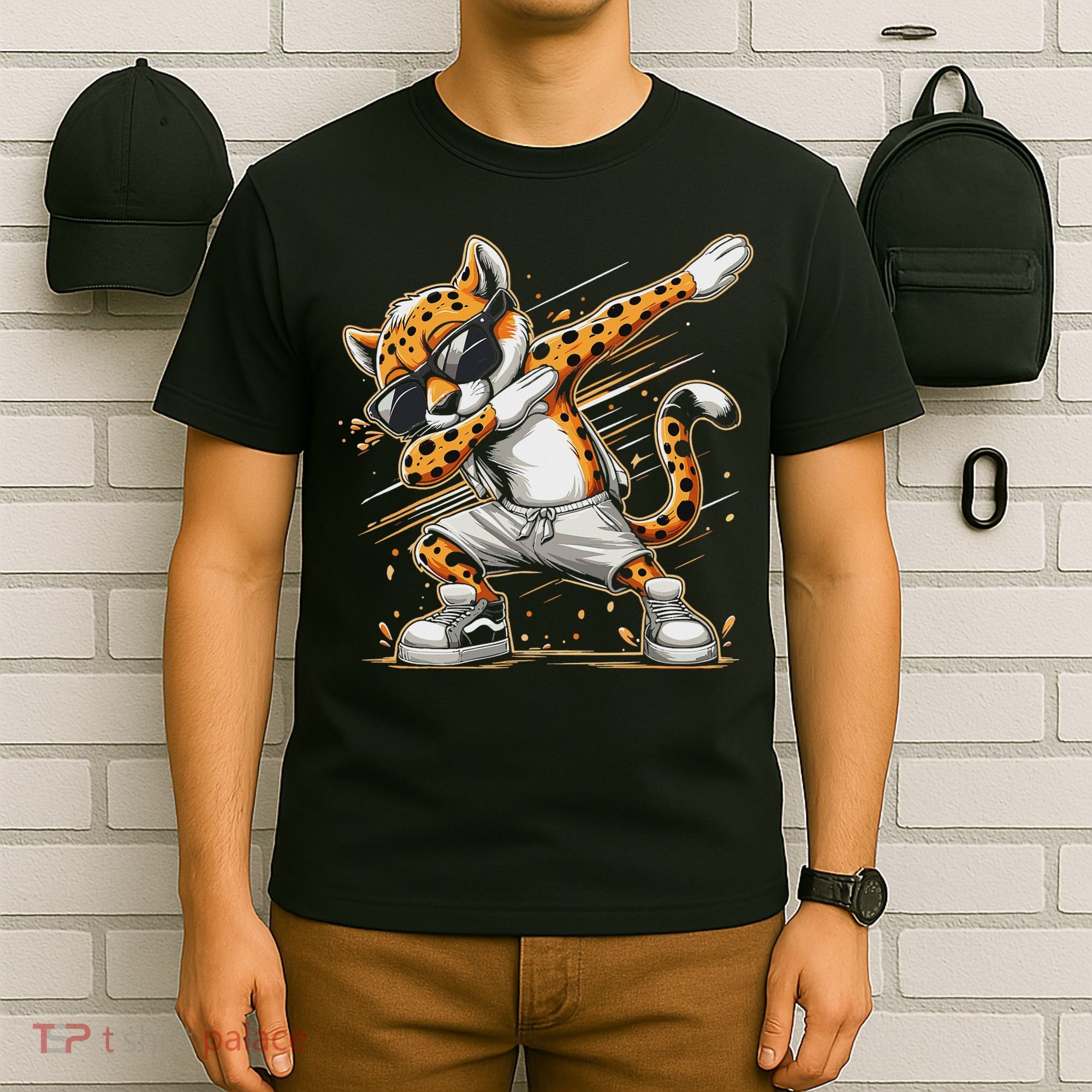 Dabbing Cheetah Wear Glasses Cute Funny Cheetah Animal T-Shirt