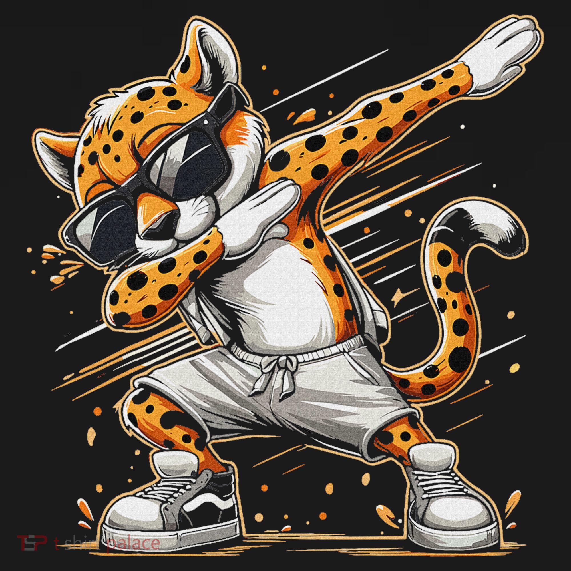 Dabbing Cheetah Wear Glasses Cute Funny Cheetah Animal T-Shirt