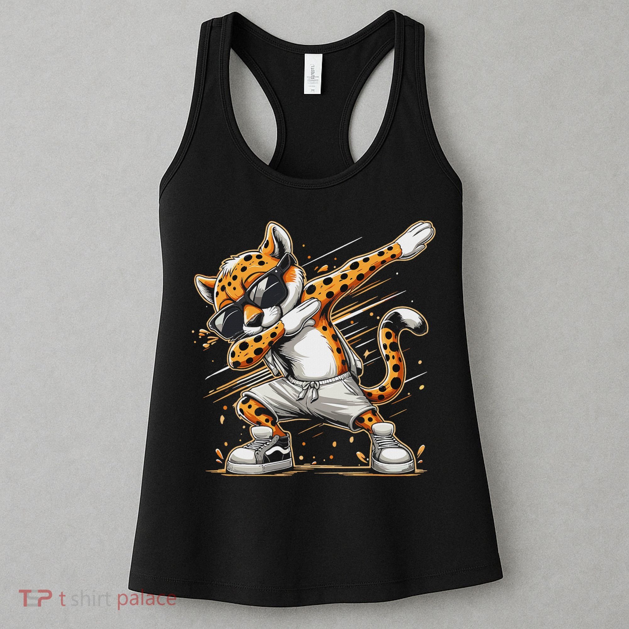 Dabbing Cheetah Wear Glasses Cute Funny Cheetah Animal Women's Tank Top