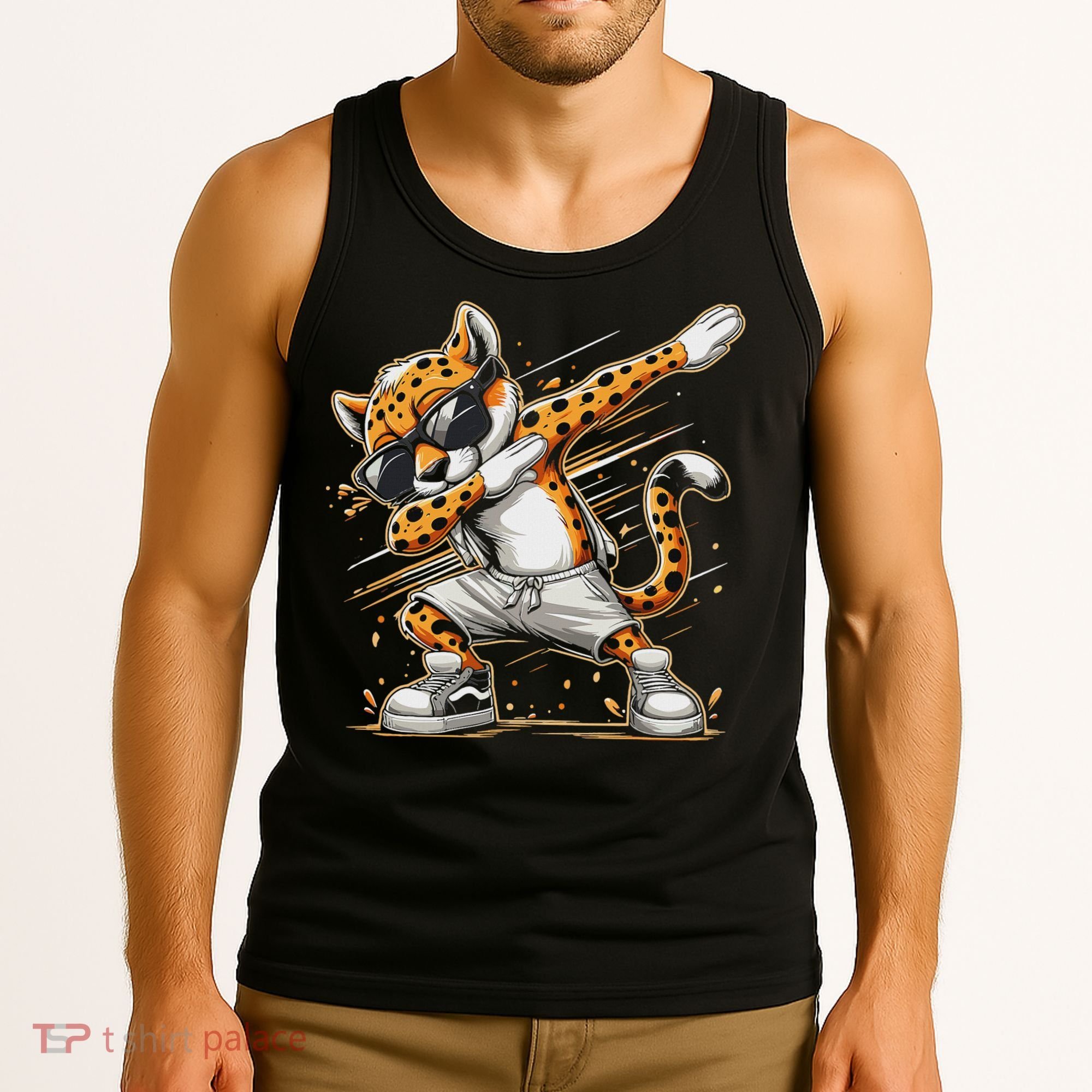 Dabbing Cheetah Wear Glasses Cute Funny Cheetah Animal Tank Top