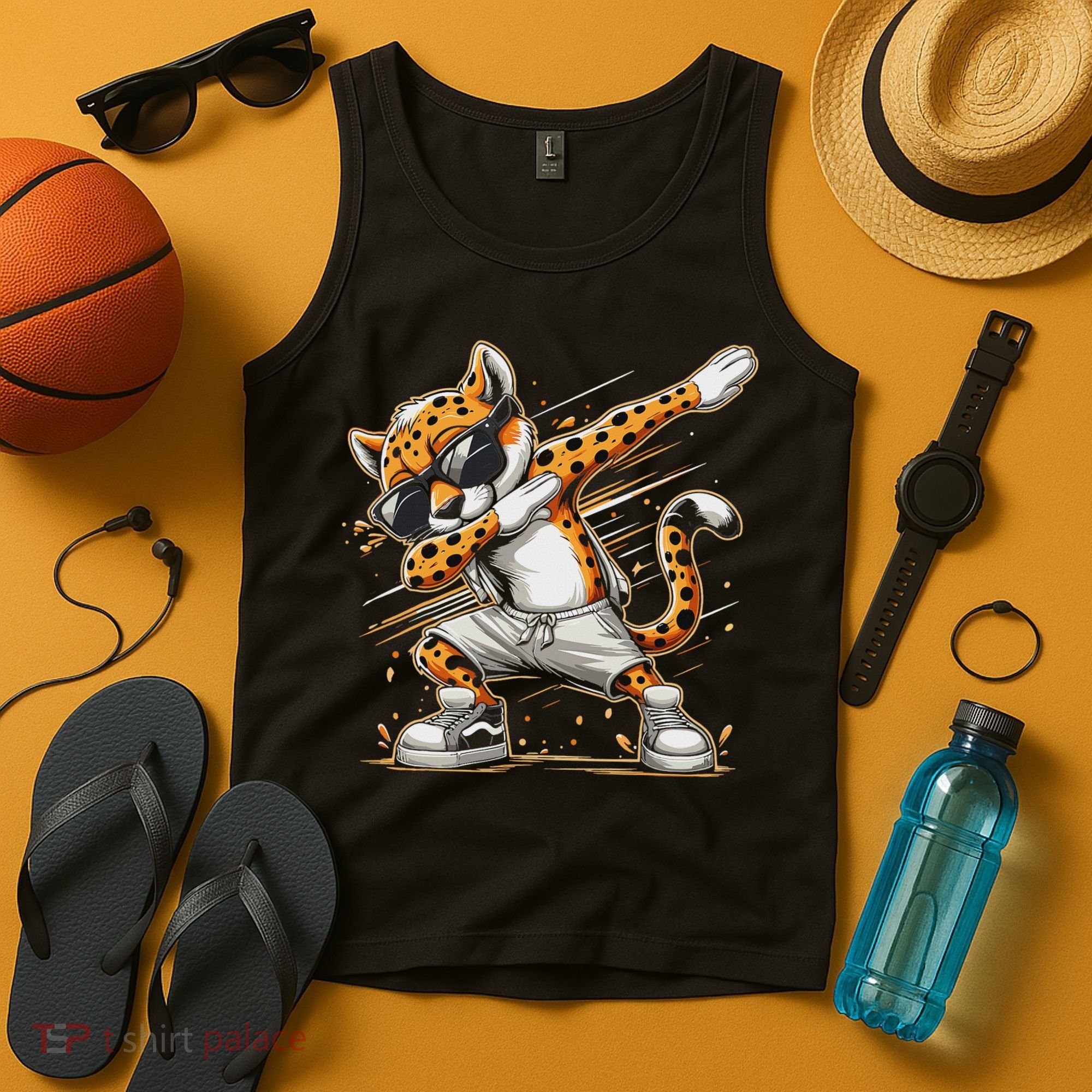Dabbing Cheetah Wear Glasses Cute Funny Cheetah Animal Tank Top