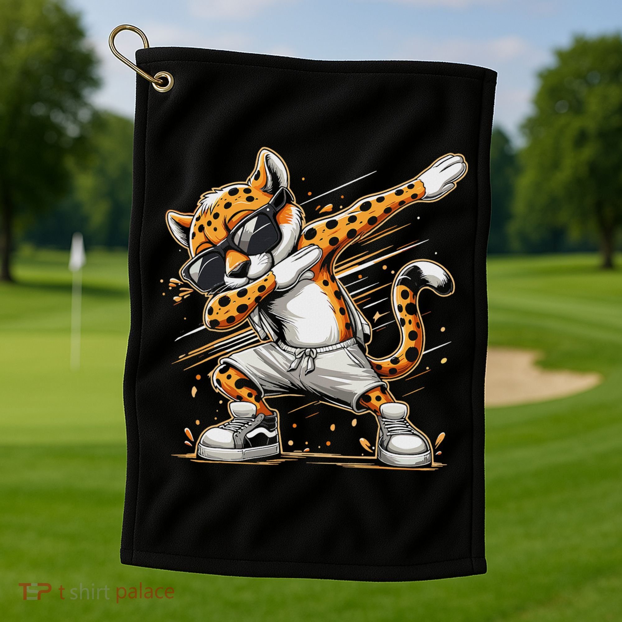 Dabbing Cheetah Wear Glasses Cute Funny Cheetah Animal Golf Towel