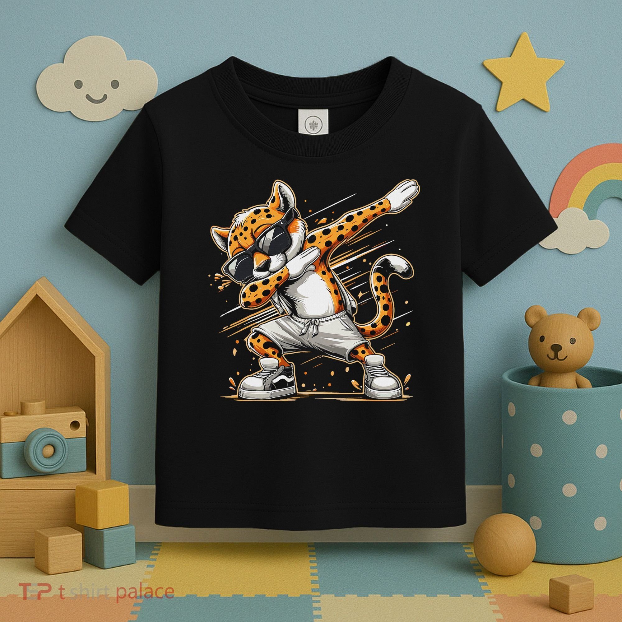 Dabbing Cheetah Wear Glasses Cute Funny Cheetah Animal Toddler T-Shirt